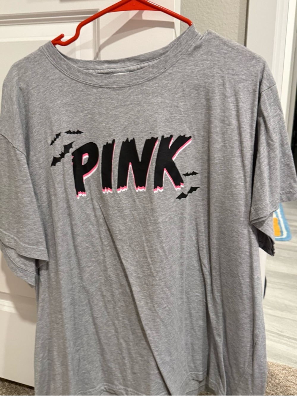 Victoria's Secret PINK Heather Gray Tee with Black and Pink Logo